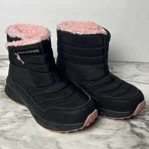 Geers Snow Boots Girls Size 11 Velcro Black Pink Fur Lined